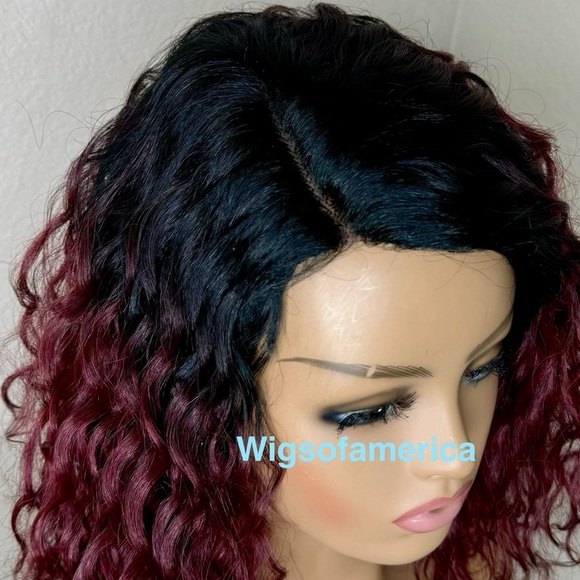 Bob wig Red burgundy wig ombré black side part 14 inches - Picture 5 of 7